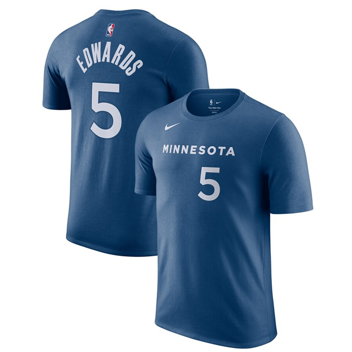 Men's Minnesota Timberwolves #5 Anthony Edwards Blue 2023/24 City Edition Name & Number T-Shirt